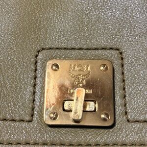 MCM Olive Leather Briefcase with Gold Accents